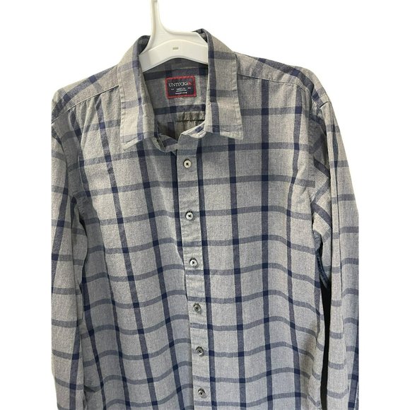 UNTUCKit Mens Blue/Gray Button Up Shirt Plaid Medium - Picture 5 of 6